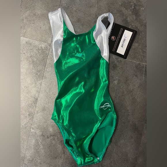 NW5 O3GL055 Obersee Gymnastics dance Leotard Athletic Cross Back Green sz AS - Picture 3 of 10